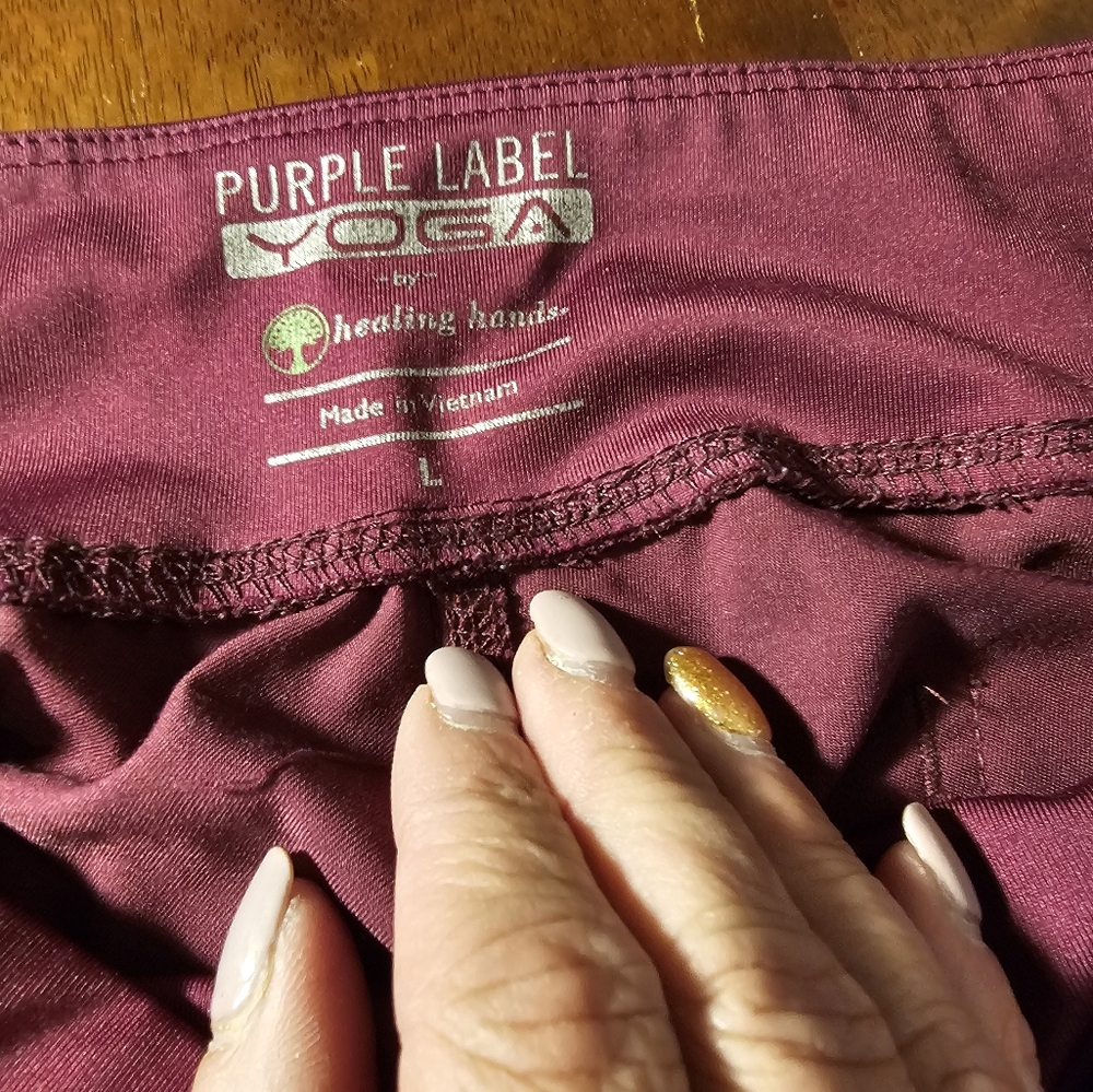 Purple Label Yoga Healing Hands Women Tori Scrub Pants  size large Wine Red - Picture 3 of 6